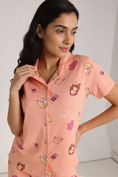 Zivame Farm Lore Knit Cotton Pyjama Set - Peach Pearl — image 6